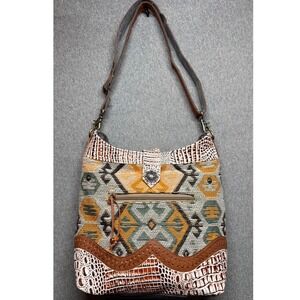 Myra Bag Crossbody Bag Seneca Springs Southwestern Canvas Leather Multi-Color